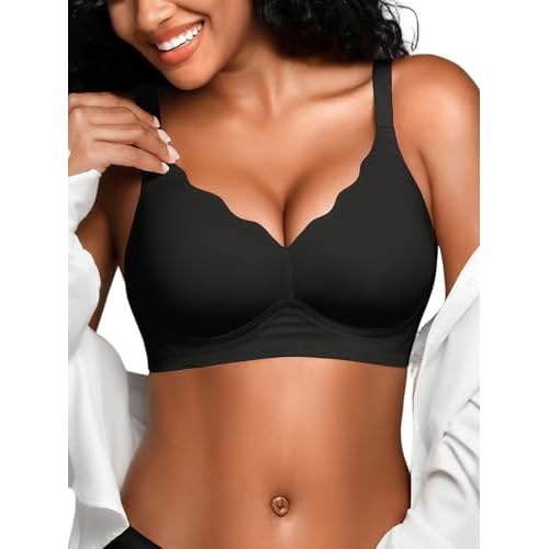 Wireless Jelly Bras for Women No Underwire with Support - S-2XL Seamless Bralettes Everyday Comfort Tshirt Padded Bra Black Medium
