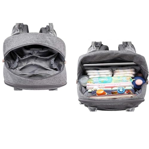 Image of Kirli Diaper Bag Backpack Travel Baby Diaper Bag, Insulated Bottle Holders & Pacifier Case, Large Capacity (Light Gray)