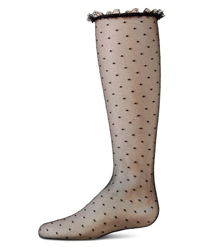 MeMoi Girls Lace Trimmed Dot Mesh Knee Sock