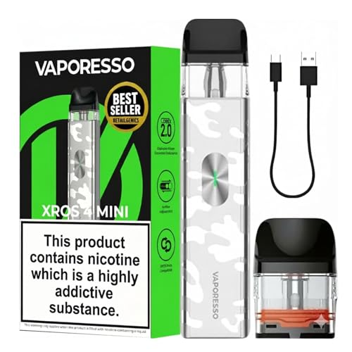 Vaporesso XROS 4 Mini Pod Kit Camo Silver COREX 2.0 Precise Airflow 2ml Top-Fill Cartridge XROS Pod Compatible Sleek Compact Vape No Nicotine