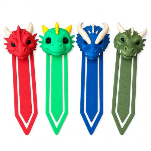 Image of 4 Pack Sanchi Homes Dragon Bookmarks Set, Unique 3D Fantasy Markers | Durable Bioplastic