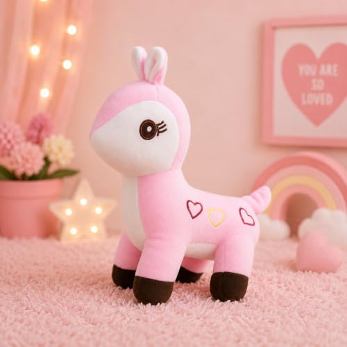 Image of Pink Reindeer Plush Toy, 30 cm, Soft Stuffed Animal with Heart Design