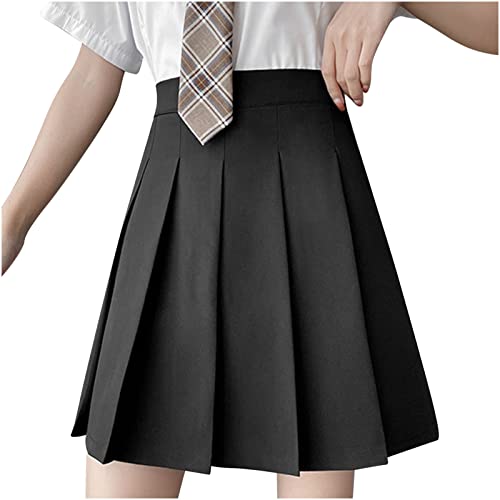 Minifalda plisada de cintura alta para mujer, falda corta acampanada con cintura elástica para uniforme escolar y diario de verano My Orders Today's Deals 2025, Negro, XXL