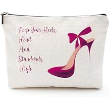 heshengzaixian Fashion Makeup Bag for Woman,Keep Your Heels Head Standards High Cosmetic Bag,Fashionista Gift for Girl,Waterproof Linen Toiletry Bag Travel Accessories Pouch