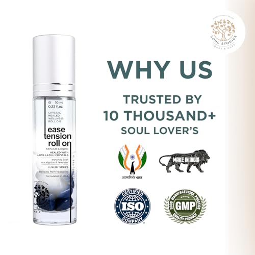 Image of Soul Stories Ease Tension Roll-On - 10ml Stress Relief & Mind Relaxing Aromatherapy Oil | with Peppermint, Lavender, Eucalyptus & Lapis Lazuli | Helps Calm Mind & Ease Head Tension