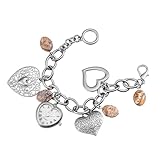 JewelryWe Heart Charm Bracelet Watch: Women's Vintage Jewelry Watches Silver Chain with Natural Stone Pendants and Heart-Shaped Dial Analog Quartz Wristwatch for Mother Lover and Ladies