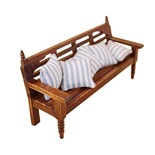 Wooden Recliner Chair Vintagesofa,Dollhouse Furniture 1:12 Bench Couch Sofa With 4 Cushions #TOP1