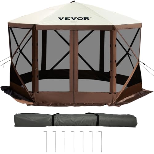 VEVOR Camping Gazebo Tent, 12'x12', 6 Sided Pop-up Canopy Screen Tent for 8 Person Camping, IPX3 Water-Resistant Screen Shelter w/Portable Storage Bag, Ground Stakes, Mesh Windows, image 5