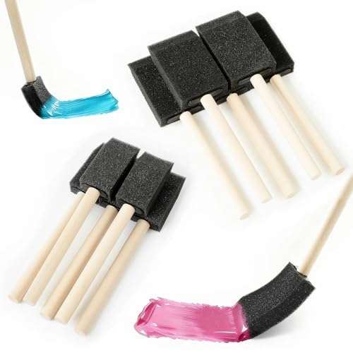 12Pcs Foam Paint Brushes Set: 1 Inch & 1.5 Inch Sponge Paint Brushes with Wooden Handle, Lightweight & Durable for Painting, Staining, Crafts, DIY Art, Acrylic Painting & Mod Podge