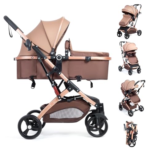 Reversible Baby Stroller for Newborn 2 in1 High Landscape Stroller, Foldable Pushchair Pram Stroller with Adjustable Backrest