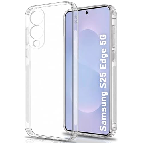Image of TheGiftKart Back Cover Soft Case for Samsung Galaxy S25 Edge 5G | Best Camera Protection | Inbuilt Dust Plugs & Anti-Slip Grip | Ultra Clear Slim Back Cover Case (Silicone, Transparent)