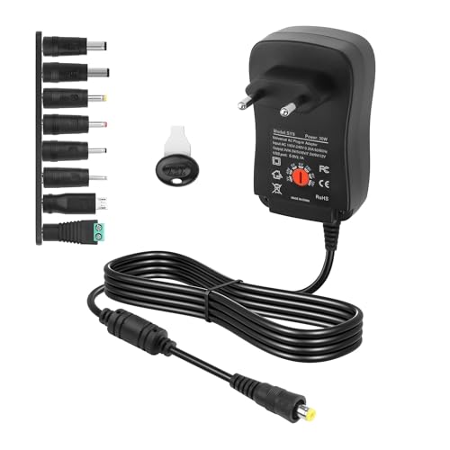 CERRXIAN Adaptateur Secteur Universel 30W AC/DC Réglable, AC vers DC 3V 4.5V 5V 6V 7.5V 9V 12V 2A, avec 8 Embouts Adaptables et Port USB 5V 2.1A, pour Électronique Domestique 3V à 12V et Bandes LED
