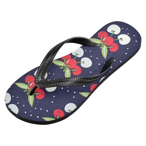 Burbuja Cherries on Dark Blue Flip Flops for Women Men, Soft Thong Sandals Rubber Slippers for Pool Beach Essentials2