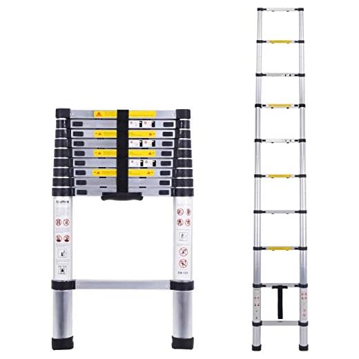 GOBBLER 2.9m (9.5 ft) Portable Ultra-Stable Aluminium Telescopic Ladder; 150kg Capacity with 10 Step (GB-TL10), Black