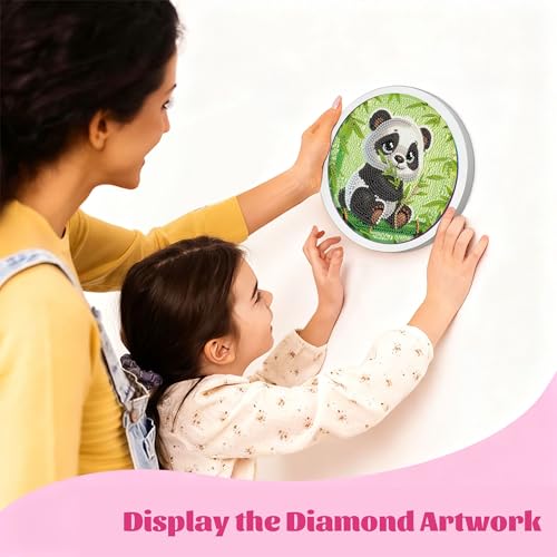 Gemozaic Panda Diamond Art Kits for Kids with Round Frame, Cute Baby Panda Diamond Art for Kids Ages 8-12, Animal Kid Gem Painting for Gift Home Wall Decor (8x8inch) — view 5