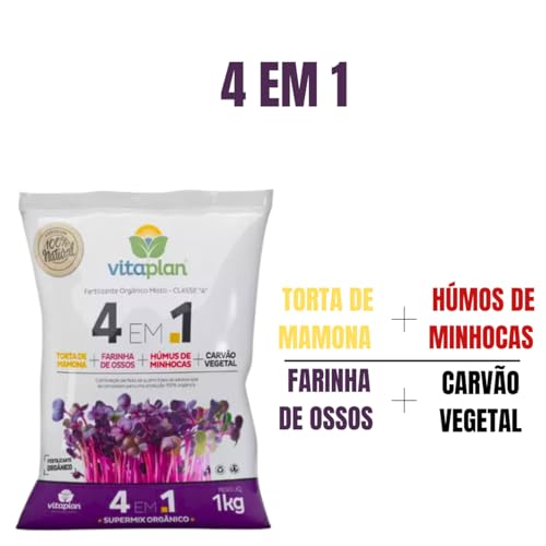 Fertilizante 4 em 1 Torta Mamona + Farinha Osso + Humus + Carvão Vegetal 1kg - Nutriplan