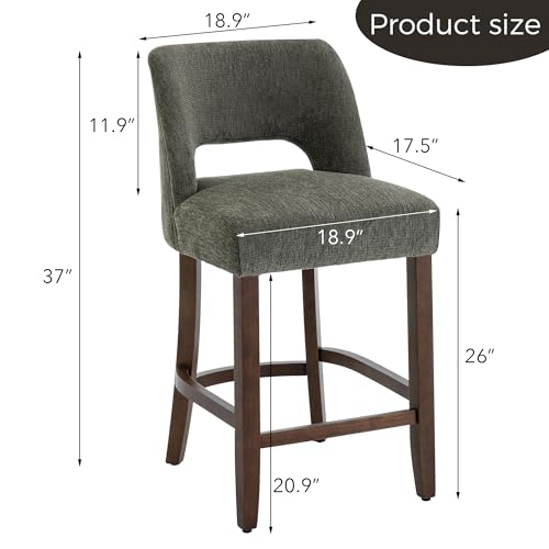 Image of VKNOW Bar Stools Set of 4, 26 inch Upholstered Counter Height Bar Stools, Modern Counter Stools with Wood Legs for Kitchen Island Dining Room Bar, Green