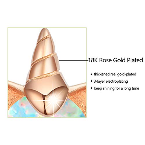 14K Rose Gold Plated Unicorn Earrings for Girls, Hypoallergenic S925 Sterling Silver Post Stud Earrings ARSKRO Fire Opal Mini Tiny Cute Animal Earring Jewelry Gifts for Kids3