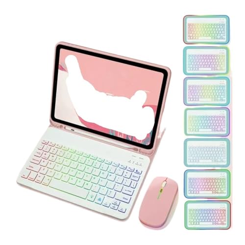 Funda para iPad de 10.9 pulgadas rosa YSJX con teclado QWERTY RGB para evitar fatiga al escribir