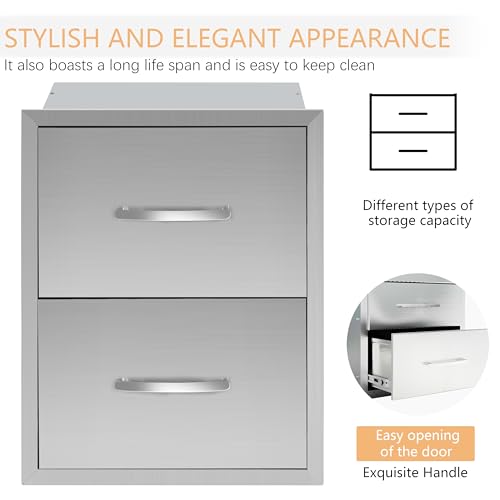 Image of 18 inch W x 23 inch H x 23 inch D Outdoor Kitchen Double Drawers Stainless Steel Flush Mount BBQ with Handles Access BBQ Island for Outdoor Kitchens or Patio Grill Station