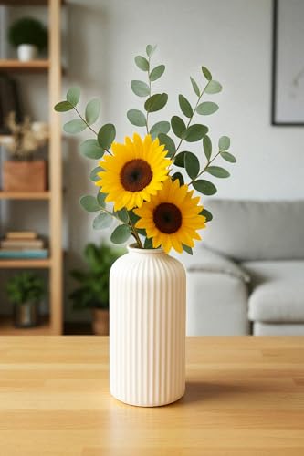 Image of Decorative Glass Vase for Flower Plants | Clear Glass vases for Home Decor | Glass vase for Living Room (White vase)