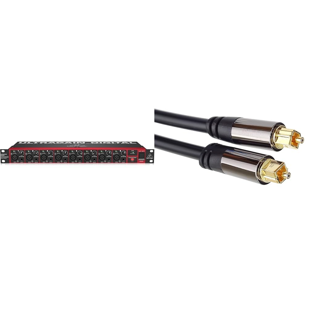 Behringer Ada8200 Interface Audio Numérique Usb 8 Entrées et 8 Sorties Adat Audiophile avec Préamplis Micro Conçus par Midas, noir & PremiumCord Câble audio optique TOSLINK 0,5 m, AD: 6 mm
