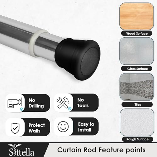 Image of SITTELLA (85Cm To 140Cm) Extendable Shower Curtain Tension Rod Non-Drilling Anti-Skid Spring Pull Rod -Stainless Steel, Silver-Black