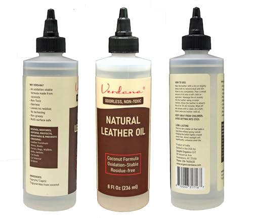 Verdana Leather Conditioner Oil – Next-Generation Natural, Non-Toxic & Odorless Formula – Restores & Protects Leather Jackets, Couches, Car Seats, Shoes & Bags – No Greasy Residue – 8 Fl Oz