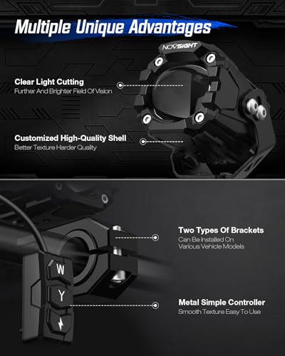 Image of NOVSIGHT 2 Inch Motorcycle Auxiliary Off Road LED Driving Fog Lights, Pair | Amber /White 8 Lighting Modes, With 2 Types Brackets, Strobe LED Offroad Work Lights for Motorcycle Trucks ATV UTV