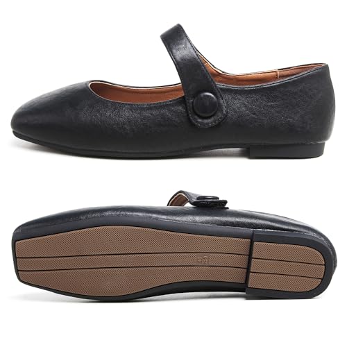 Dear Time Women's Square Toe Ballet Mary Jane Dress Flats Shoes Comfortable Black Brown Vintage Ballet Shoes for Women4