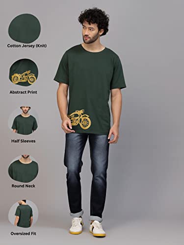 Image of Rigo Back Printed Half Sleeves Round Neck Oversized T-Shirt for Men | Drop Shoulder T-Shirt for Men | Loose Baggy Fit T-Shirt for Men