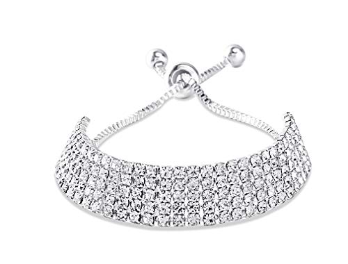 EFTOM 5 Row Crystal Bracelets Silver Rhinestone Tennis Bracelets for Women Girls Thanksgiving Day