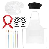 XLSXEXCL Kids Artist Costume Accessories Set, Toddler Painter Dress-Up Apron, Blank Apron for DIY, Artist Apron for Painting Cosplaying Dressing for Halloween Costume parties school career days