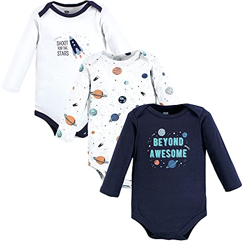 Image of Hudson Baby baby-boys Cotton Long-sleeve Bodysuits 3-pack