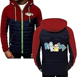 Chaqueta con Capucha de plumón para Hombre con diseño de Parches de Rick y Morty, Sudadera con Capucha cómoda, Resistente al Viento, cálida, para Exteriores,Abrigos Deportivos,E-S