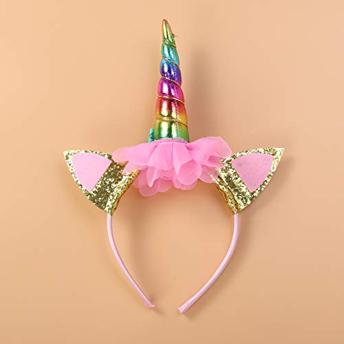 Tiara de unicórnio para crianças com orelhas de coelho com glitter feito à mão com flor de pano para