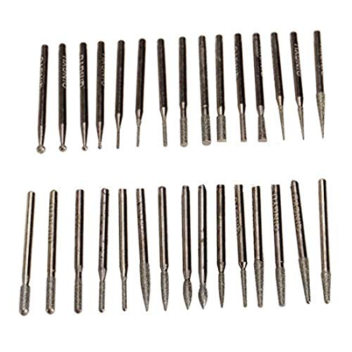 Image of DIY Crafts 30 Pieces Rotary Tool Bits - Diamond Tipped Deburring and Engraving Set - For a Range of Surfaces in a Variety of Sizes (Shape No # 2, Diamond Burr)