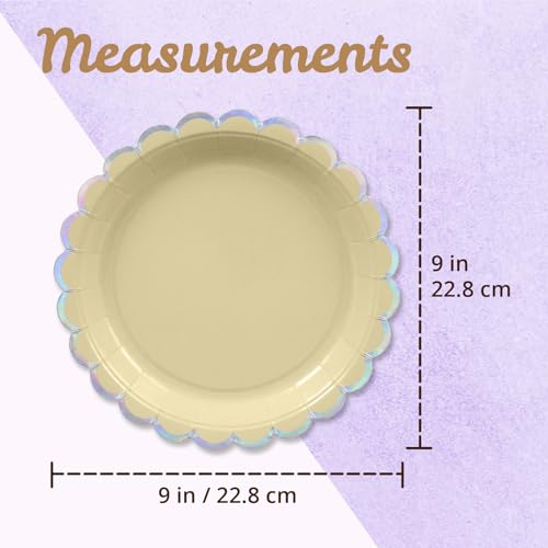 Image of Party Paper Plates, 50-Pack 9-Inch Bulk Disposable Decorative Plates with Iridescent Scalloped Trim, 6 Pastel Colors for Tea Party, Easter, Garden Party, and Bridal Showers, Opalescent Pastel Medley