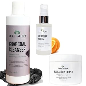 Daily Skin Care Products Combo- Comes with Cleanser, Vitamin C serum & Mango Moisturizer- Natural + Organic Formula- Made In Canada- For Men & Women (charcoal cleanser)