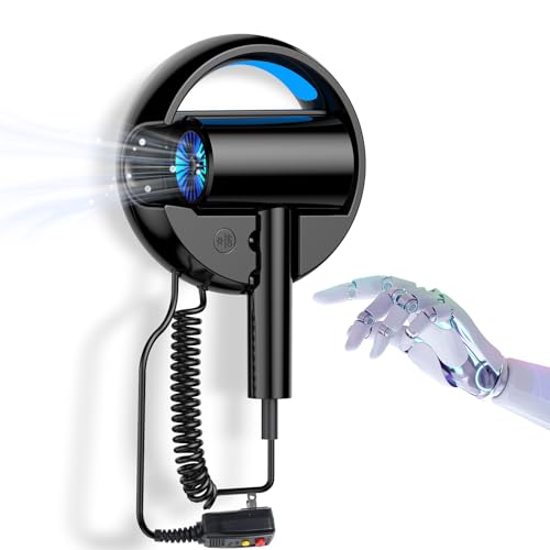 110V Hotel Wall Mounted Hair Dryer for Bathroom（with Night Light） Professional Styling HairDryer for Salon【Blue Light Negative Ions】 Fast Drying Restroom Blow Dryer，Matte Texture - Graphite Ash