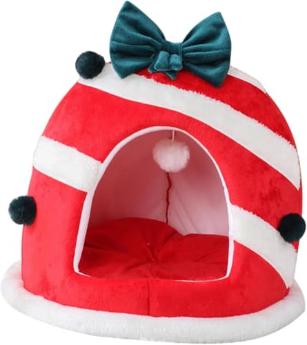 Dlwk クリスマスペットの巣ホリデー猫の洞窟折りたたみ可能な猫のコンドミニアム小さなペットベッド子犬のベッド猫のテントベッドペット暖かい巣猫の隠れ家子犬の洞窟ベッドホリデー猫のベッドぬいぐるみ犬の家赤い布