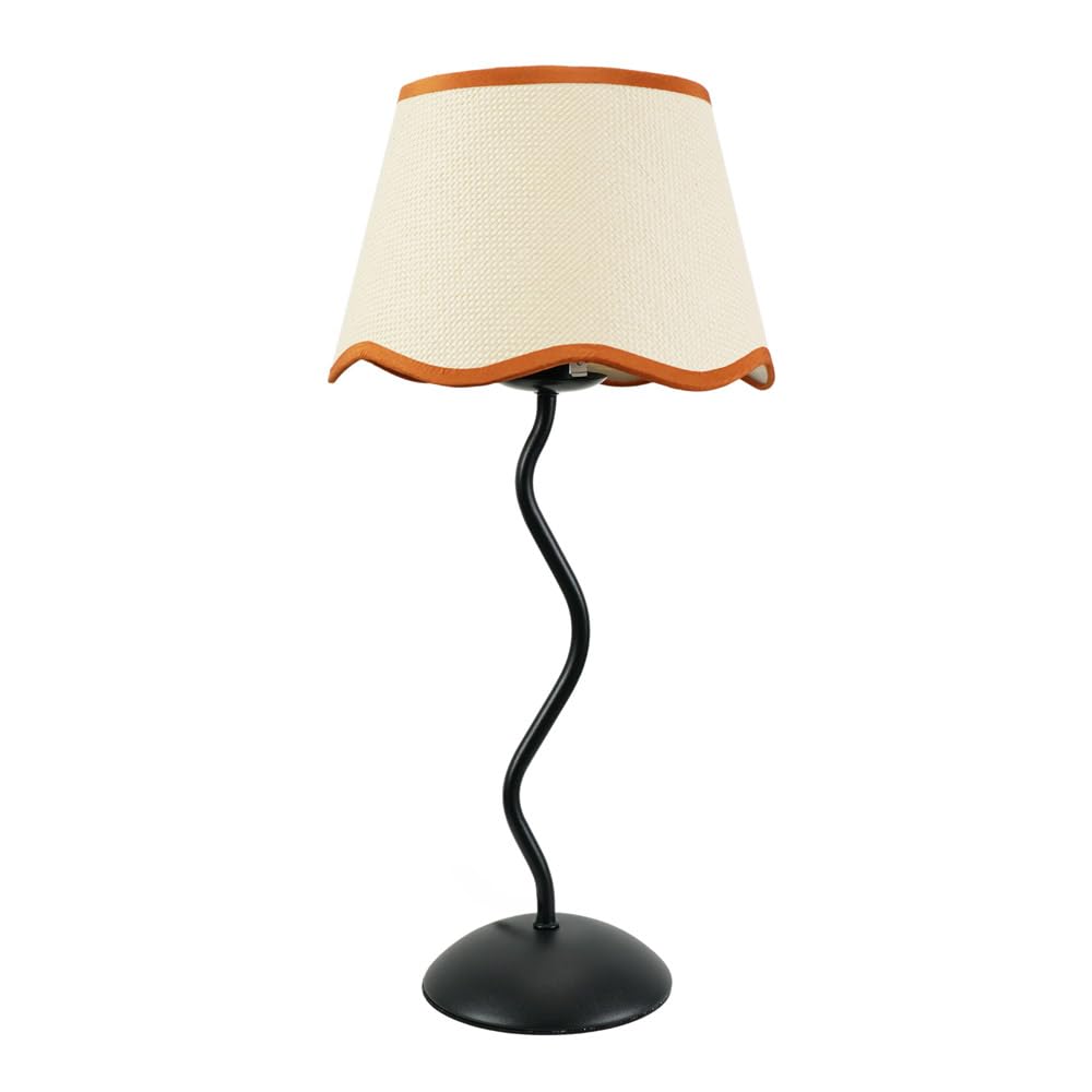 Valuelights Unisex Burnt Orange Wiggle Black Metal Table Lamp W/ Linen Scallop Trim Tapered Lamp Shade & Bulb In