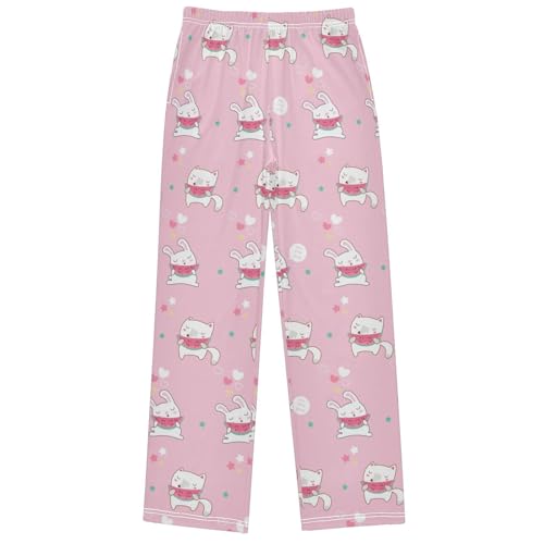 Boy's Pj Pants Forest Animal Rabbit Watermelon Lounge Bottoms Elastic Waist Kids Joggers with Pockets Size 6-14