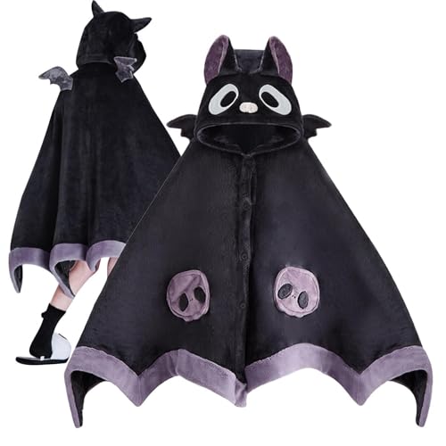 Cape de couverture de chauve-souris Halloween sweat à capuche en peluche noire pour adulte