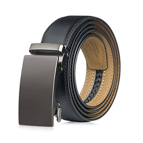 Marino Men’s Genuine Leather Ratchet Dress Belt With Automatic Buckle, Trim to Fit Enclosed in an Elegant Gift Box - Contemporary Chic-Obsidian - Adjustable from 28" to 44" Waist