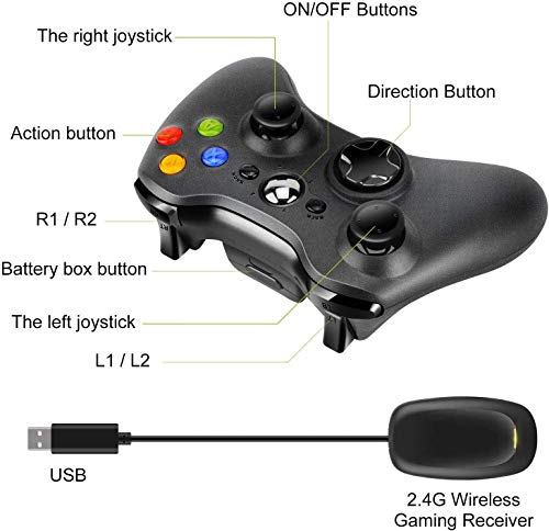 Image of Xbox 360 Wireless Controller Gamepad Joystick with USB Receiver for Xbox 360 and PC 3000