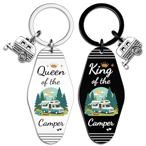 Lervuh Camping Gifts for Her Him Rv Keychain King and Queen of The Camper Keychain for Men Women Cool Camping Accessories Camper Must Haves Rv Gifts for Couple Christmas Birthday