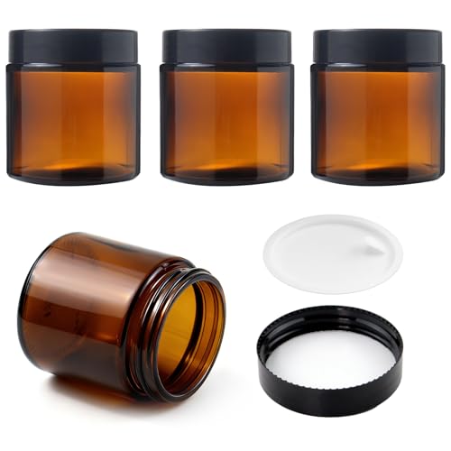 4 tarros de crema de 120 ml para rellenar, tarros de cristal ámbar de gran capacidad, frascos de farmacia, botes de crema con tapa para cosméticos y ungüentos