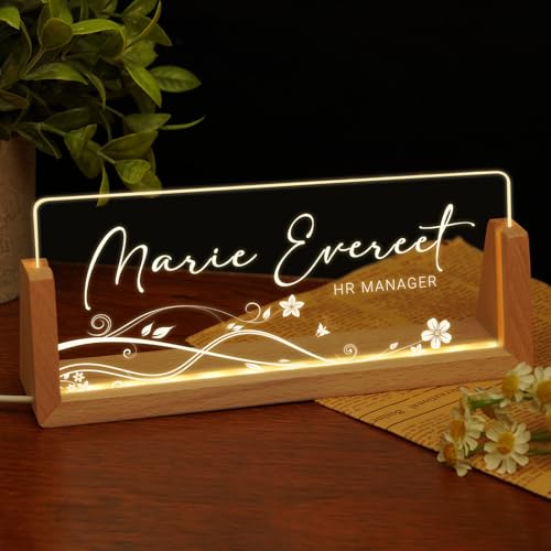Image of Custom Name Plate for Desk, Personalized Light Up Acrylic Desk Name Plate, Personalized Office Gifts for Boss Coworkers Teacher, Employee Appreciation GIfts, Office Decor for Women Men