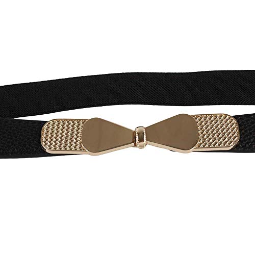 Cinto Fino em Elástico Preto com Fivela Dourada 075/085 cm